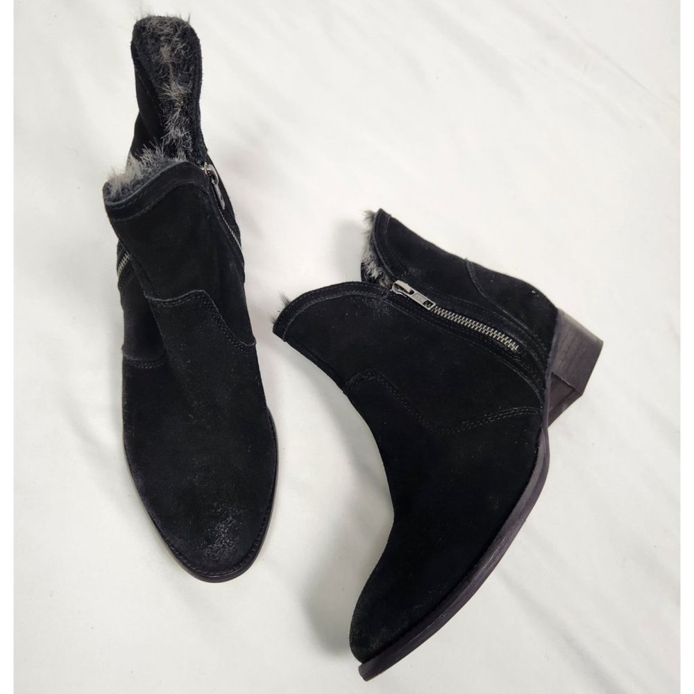 Seychelles Women's Sz. 7.5 Black Suede Faux Fur Lucky Penny Ankle Boots